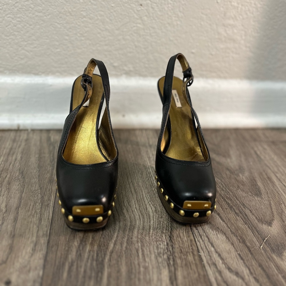 Miu Miu Black Slingback Heels with Gold Studs - Picture 9 of 9